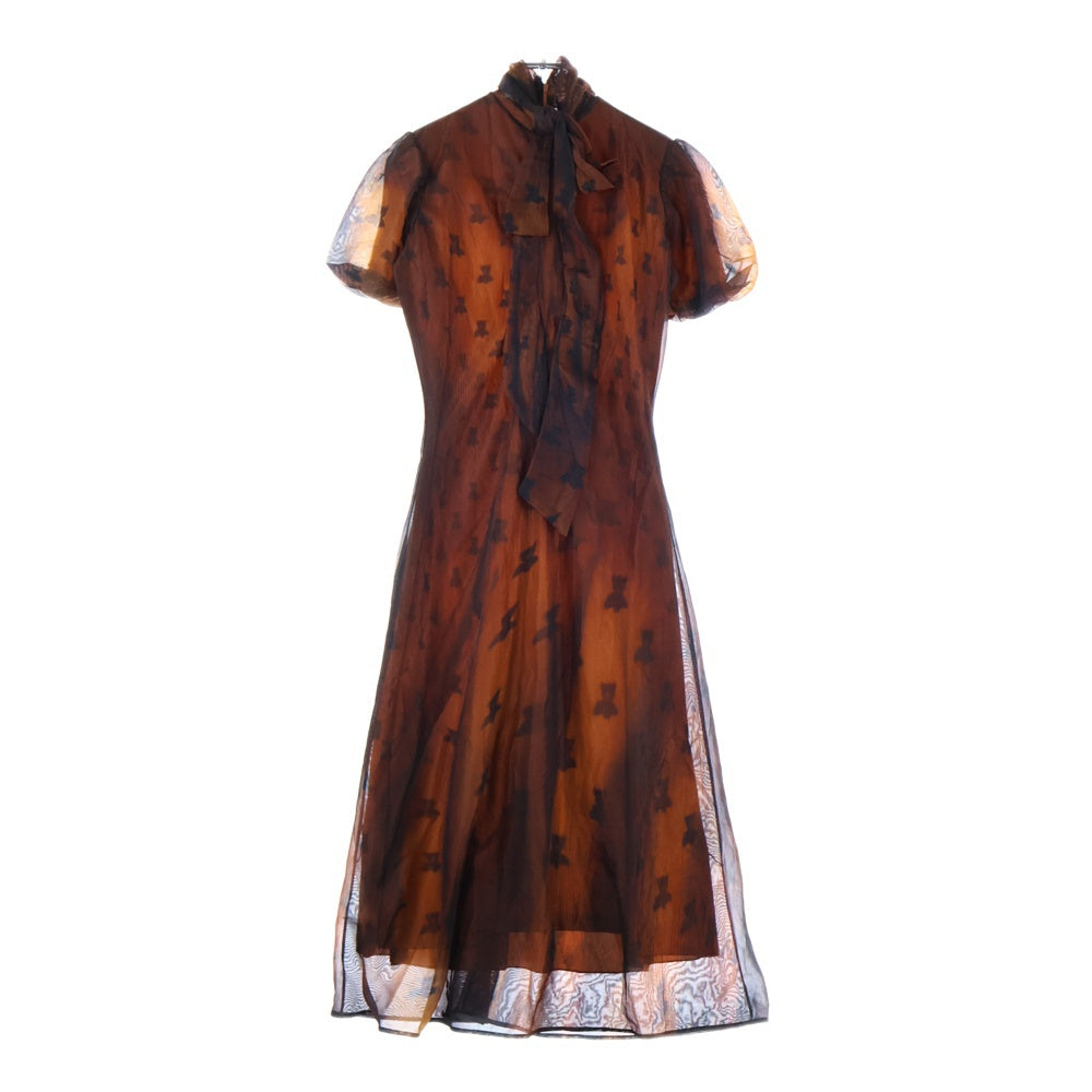 Acne Studios(アクネ ストゥディオズ) Brown Printed Nylon Bow Dress ネックリボン ナイロン 半袖ドレス ブラウン FN-WN-DRES001562 レディース