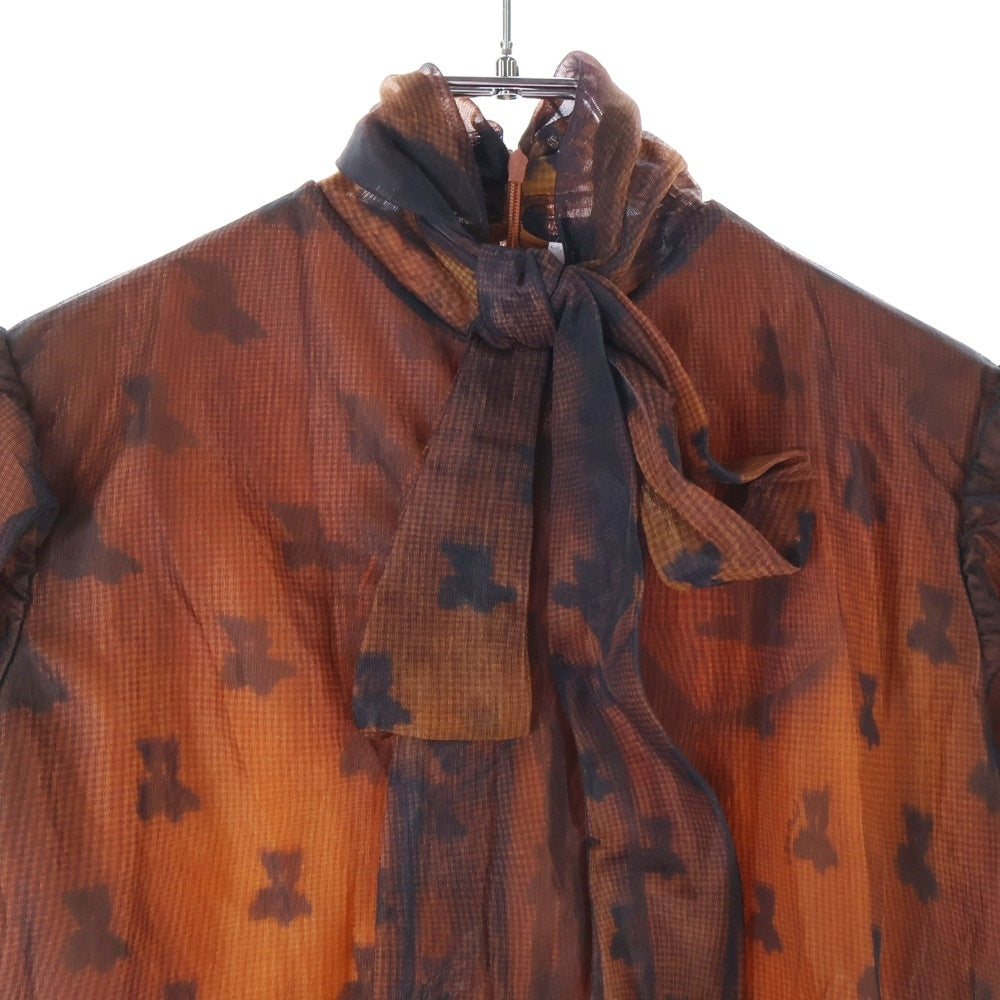 Acne Studios(アクネ ストゥディオズ) Brown Printed Nylon Bow Dress ネックリボン ナイロン 半袖ドレス ブラウン FN-WN-DRES001562 レディース