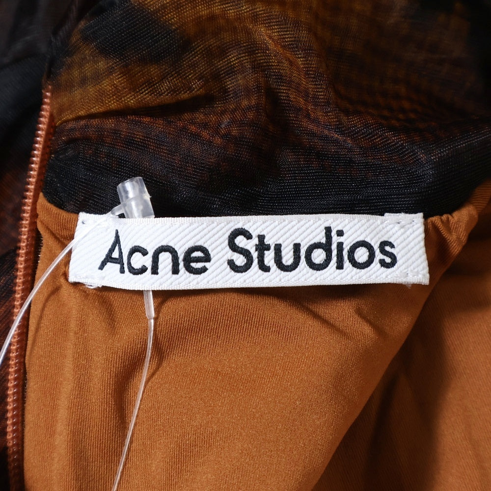Acne Studios(アクネ ストゥディオズ) Brown Printed Nylon Bow Dress ネックリボン ナイロン 半袖ドレス ブラウン FN-WN-DRES001562 レディース