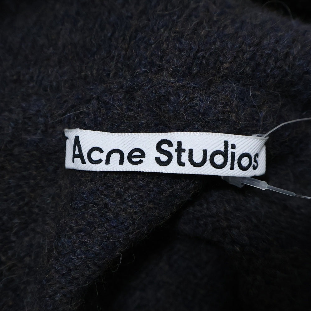 Acne Studios(アクネ ストゥディオズ) Layered Wool Hoodie チェック柄レイヤード エンボスロゴ ウール プルオーバーパーカー ネイビー/ブラウン FN-WN-KNIT000891 レディース