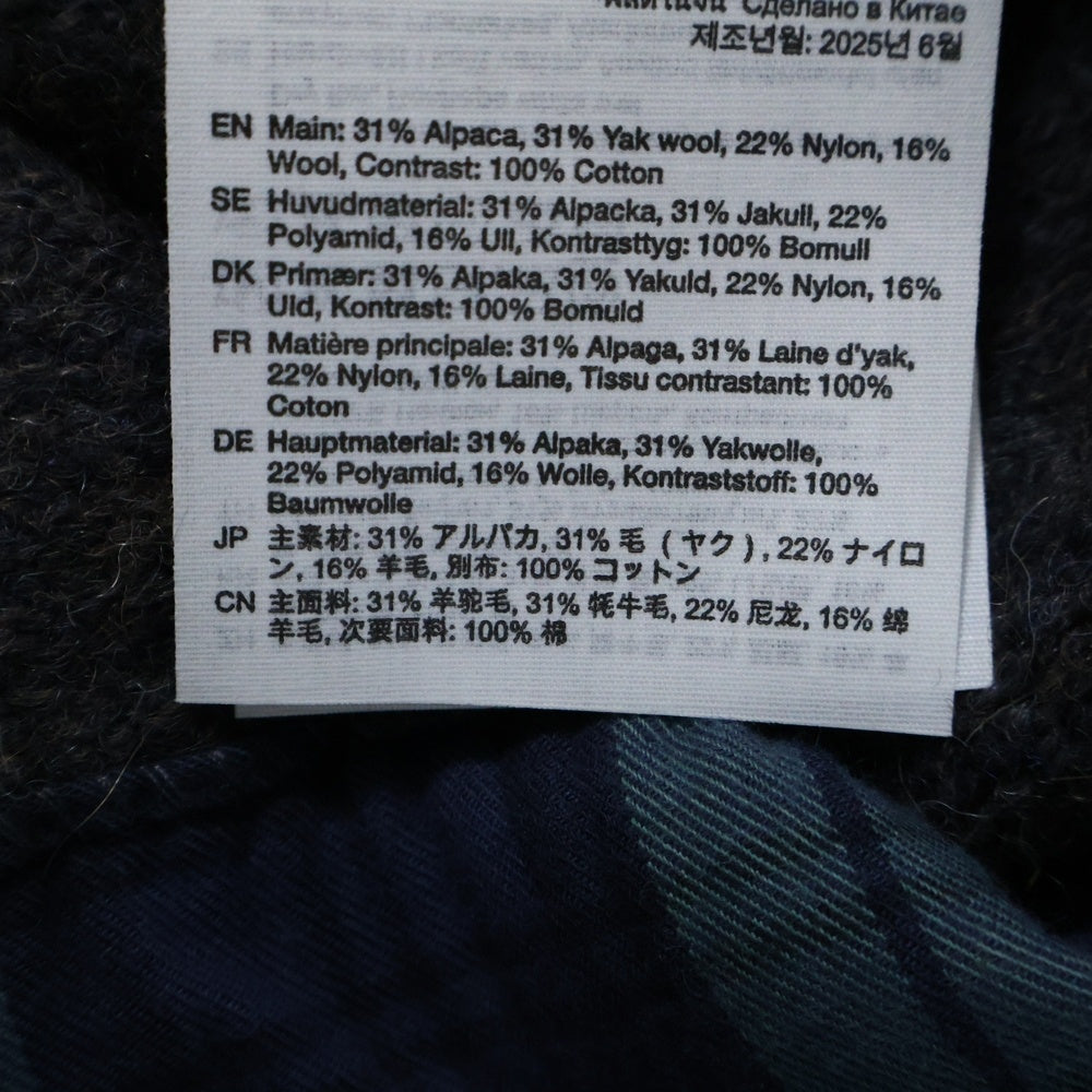 Acne Studios(アクネ ストゥディオズ) Layered Wool Hoodie チェック柄レイヤード エンボスロゴ ウール プルオーバーパーカー ネイビー/ブラウン FN-WN-KNIT000891 レディース