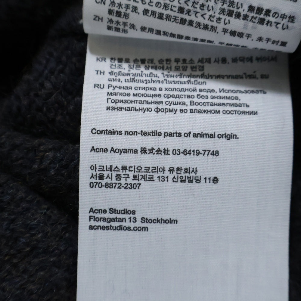 Acne Studios(アクネ ストゥディオズ) Layered Wool Hoodie チェック柄レイヤード エンボスロゴ ウール プルオーバーパーカー ネイビー/ブラウン FN-WN-KNIT000891 レディース