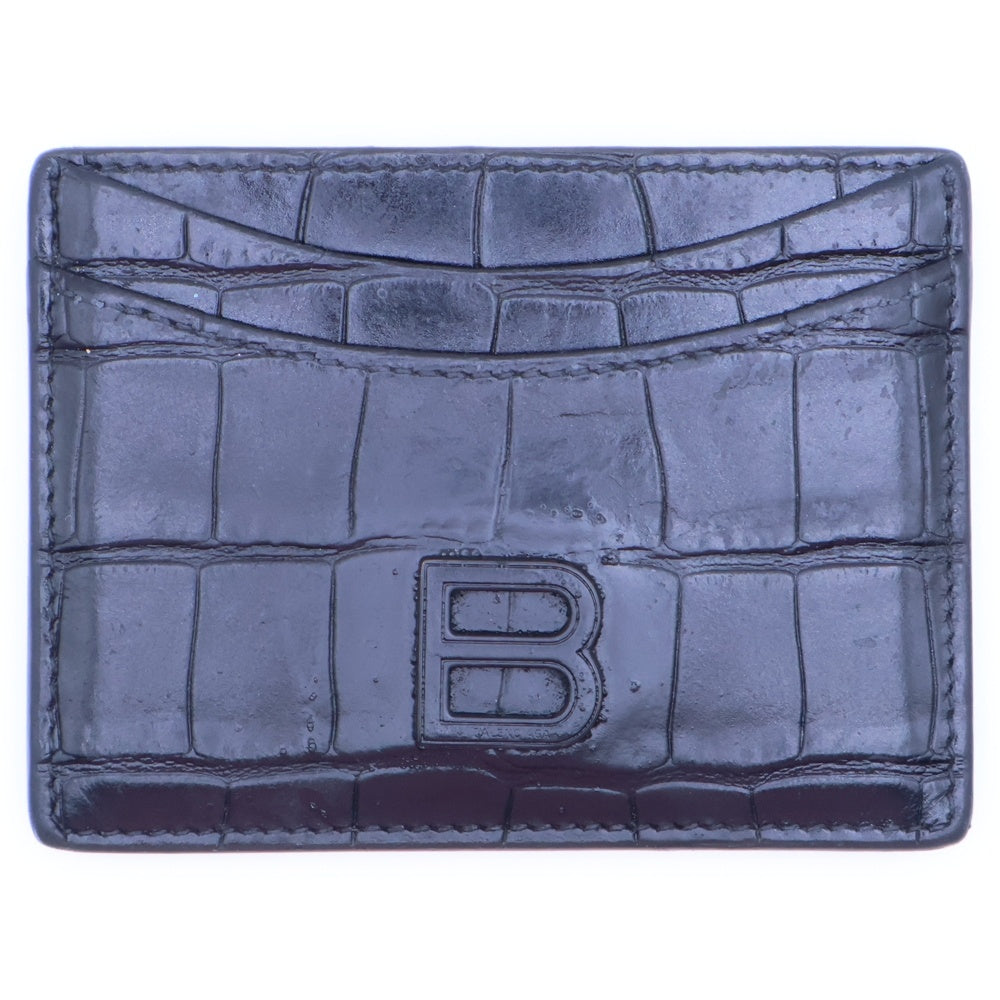 BALENCIAGA(バレンシアガ) Bロゴ クロコダイル レザーカードケース ブラック 637370