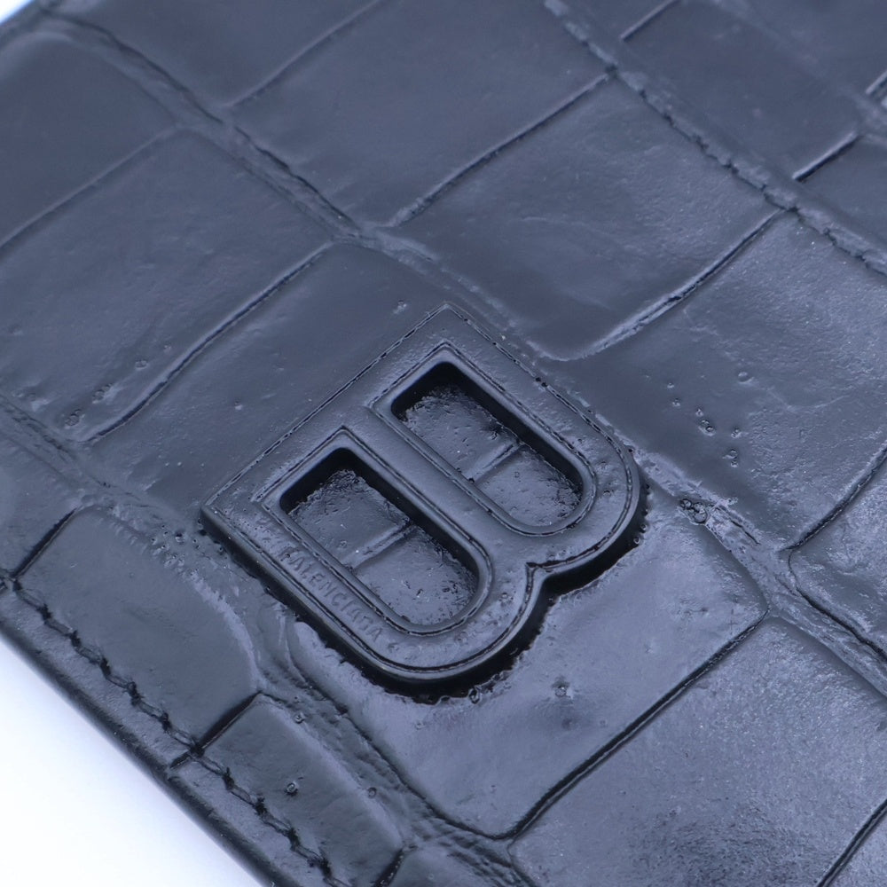 BALENCIAGA(バレンシアガ) Bロゴ クロコダイル レザーカードケース ブラック 637370