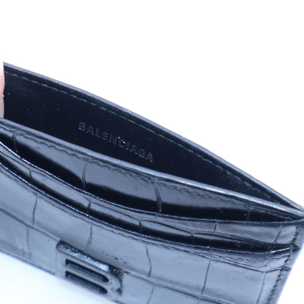 BALENCIAGA(バレンシアガ) Bロゴ クロコダイル レザーカードケース ブラック 637370