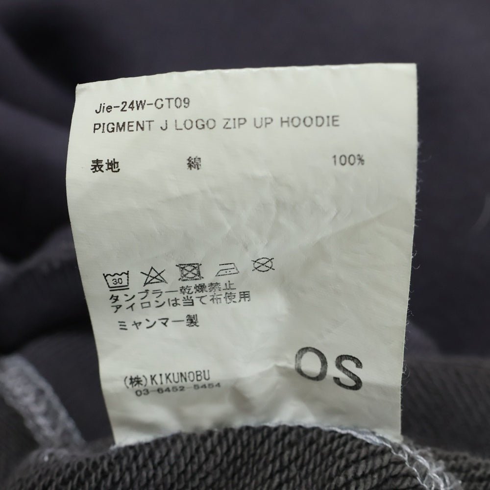 Jieda(ジエダ) PIGMENT J LOGO ZIP UP HOODIE Jie-24W-CT09 ピグメント ダメージ加工 ジップアップフーディ ブラック