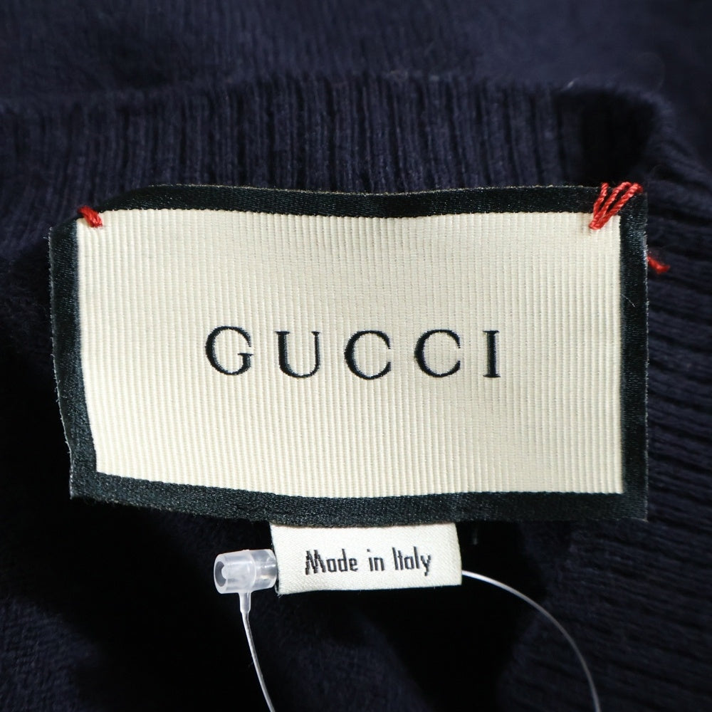 GUCCI(グッチ) エンブロイダリー ロゴ刺繍 長袖ニットカーディガン ネイビー 525887