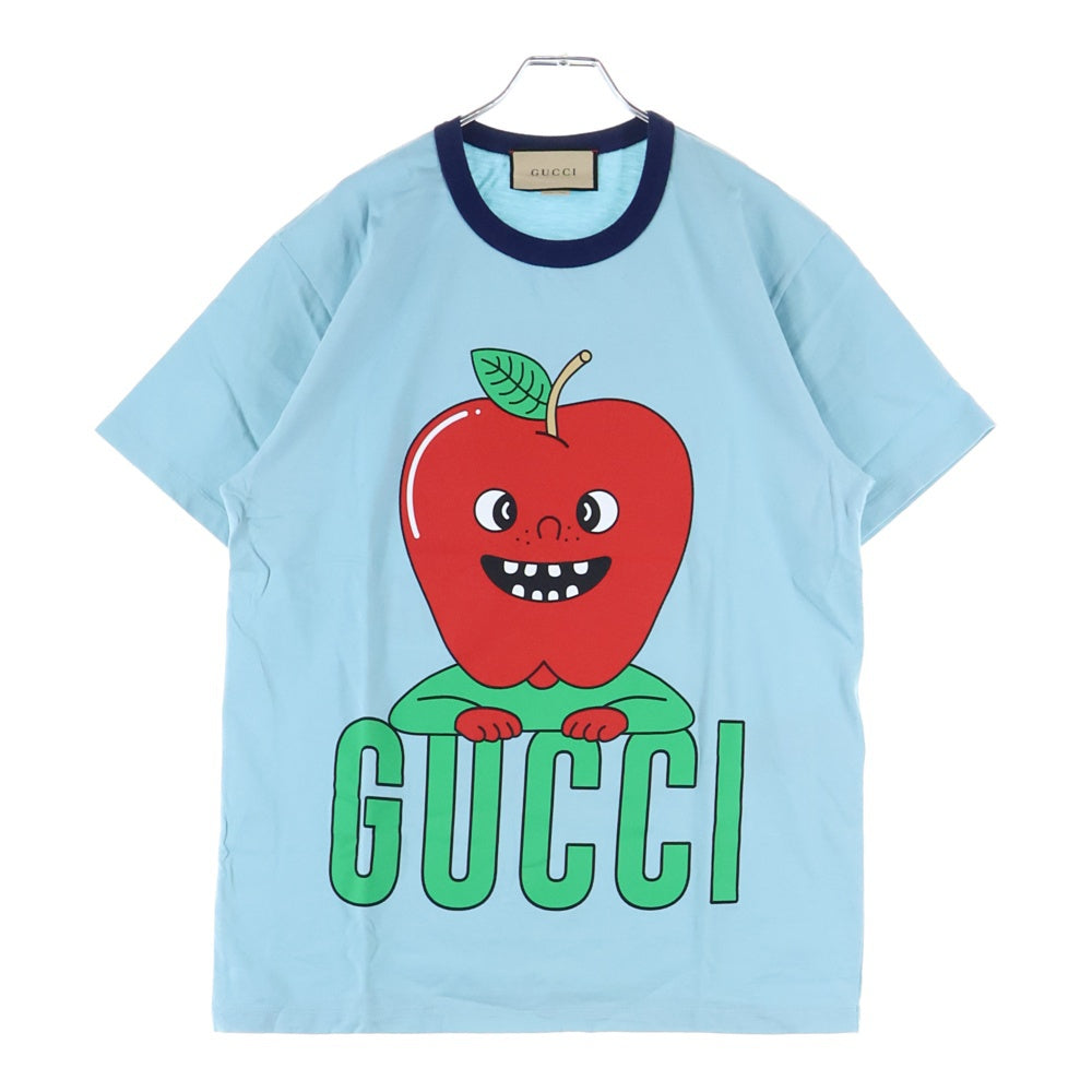 GUCCI(グッチ) アップルプリント クルーネック 半袖Tシャツ カットソー ライトブルー 703439