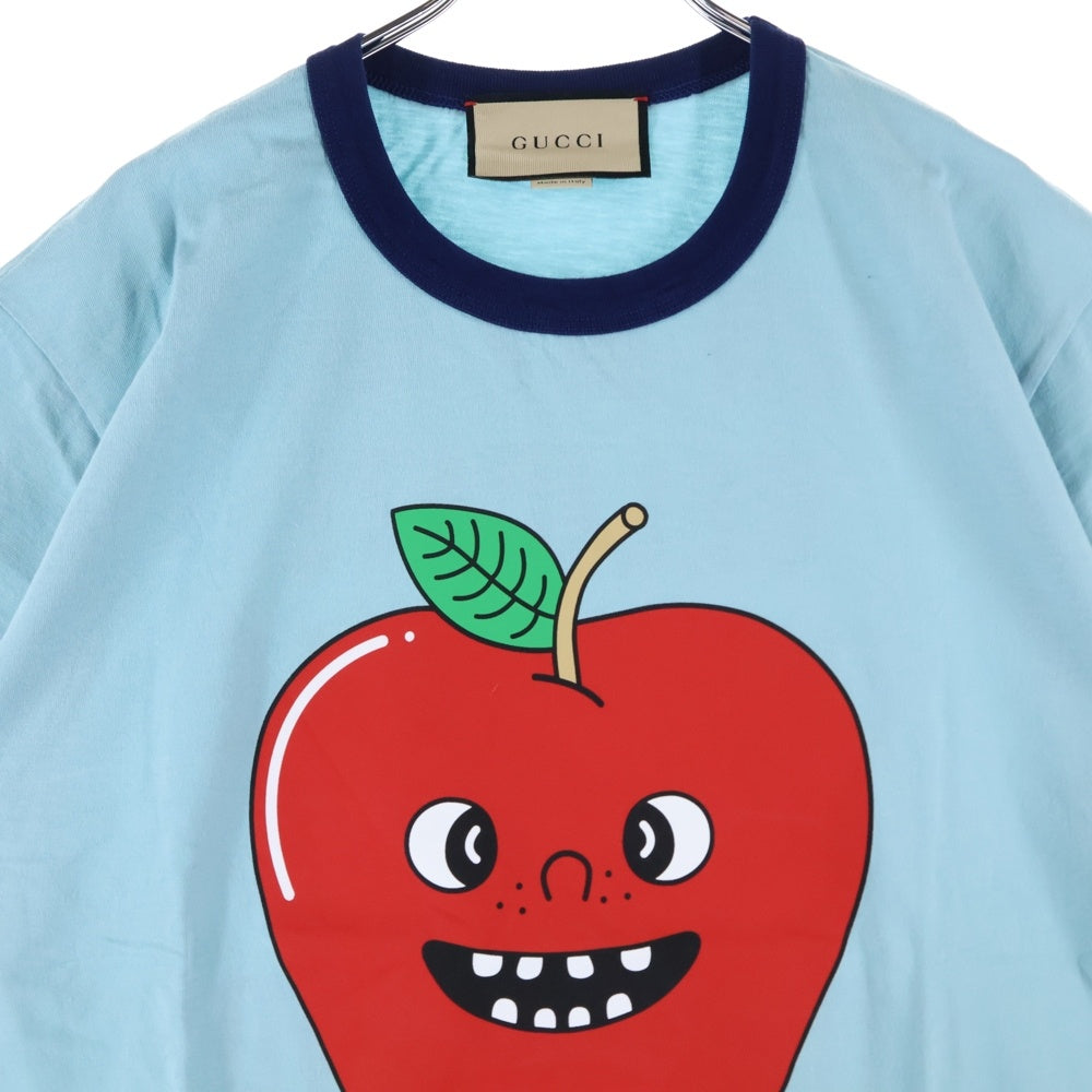 GUCCI(グッチ) アップルプリント クルーネック 半袖Tシャツ カットソー ライトブルー 703439