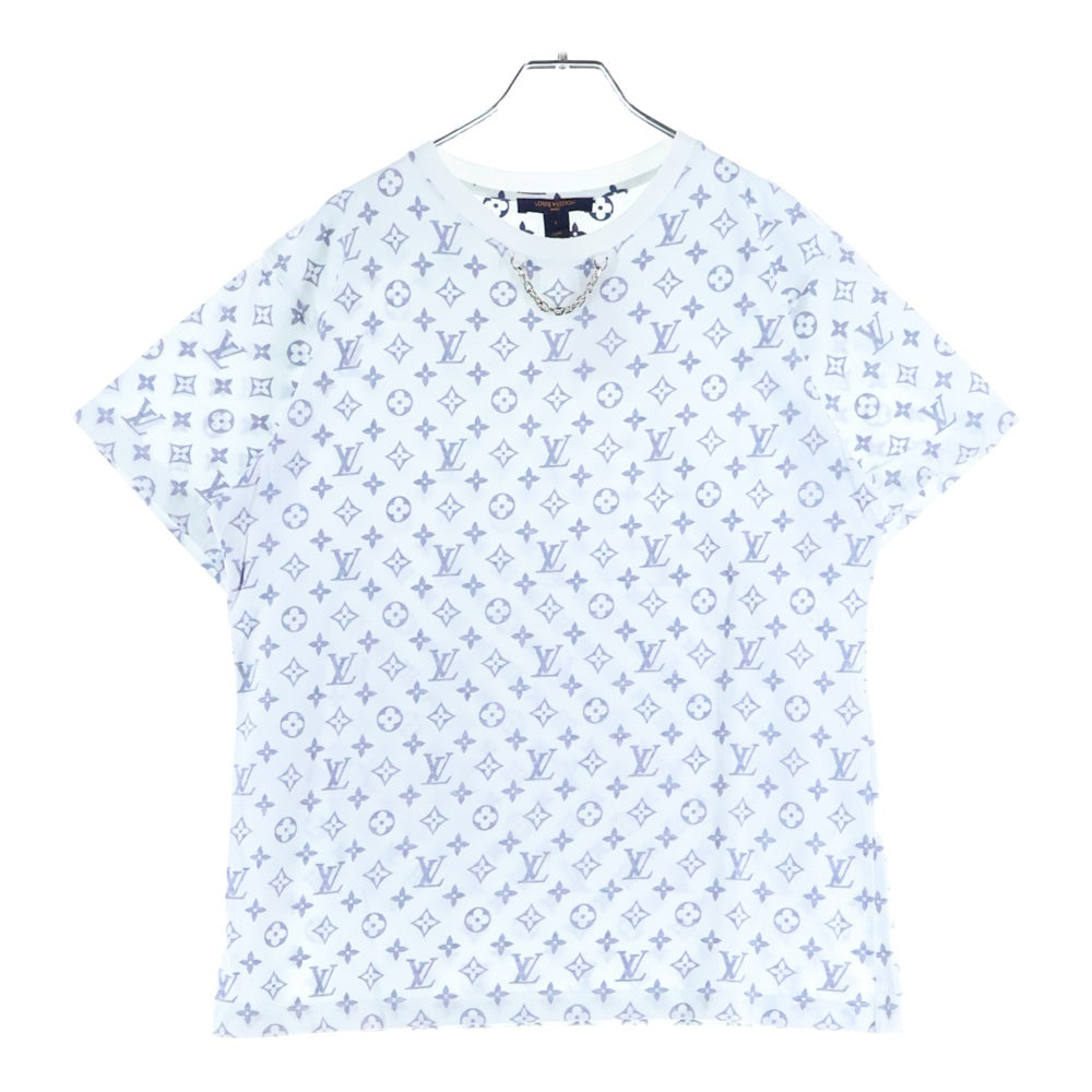 LOUIS VUITTON(ルイヴィトン) 20SS エスカルプリント モノグラム総柄 フロントネックチェーン クルーネック 半袖Tシャツ カットソー ホワイト/ネイビー RW202W UYZ FJTS01