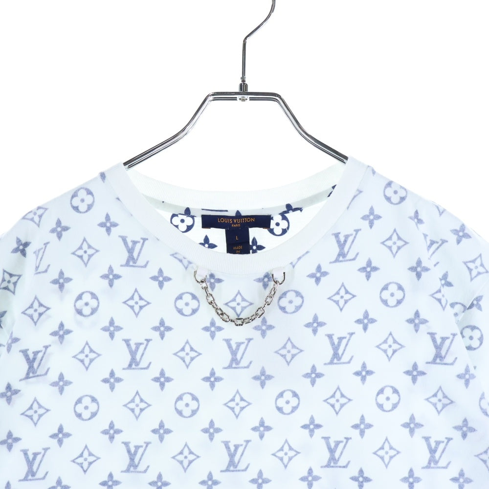 LOUIS VUITTON(ルイヴィトン) 20SS エスカルプリント モノグラム総柄 フロントネックチェーン クルーネック 半袖Tシャツ カットソー ホワイト/ネイビー RW202W UYZ FJTS01