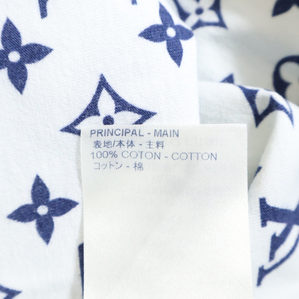 LOUIS VUITTON(ルイヴィトン) 20SS エスカルプリント モノグラム総柄 フロントネックチェーン クルーネック 半袖Tシャツ カットソー ホワイト/ネイビー RW202W UYZ FJTS01