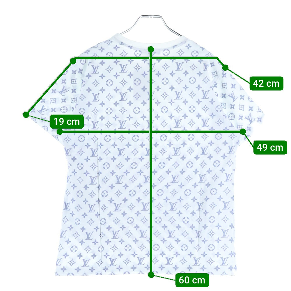 LOUIS VUITTON(ルイヴィトン) 20SS エスカルプリント モノグラム総柄 フロントネックチェーン クルーネック 半袖Tシャツ カットソー ホワイト/ネイビー RW202W UYZ FJTS01