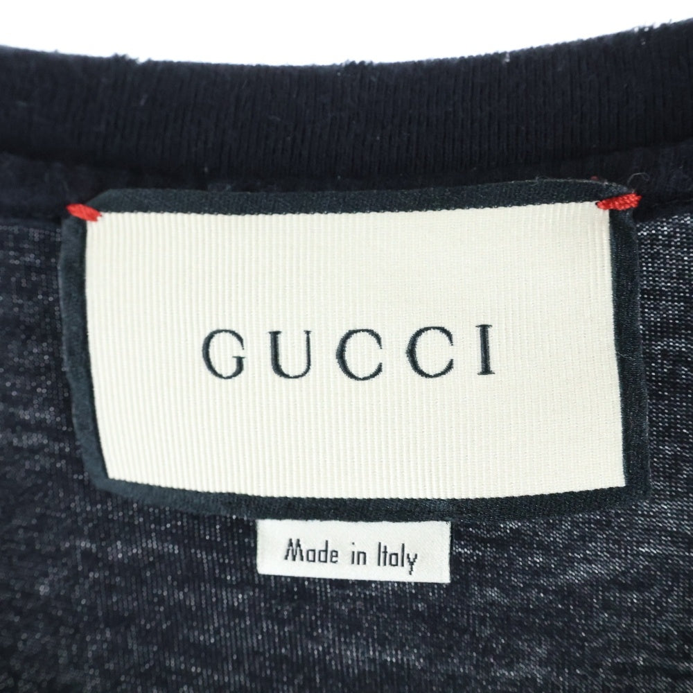 GUCCI(グッチ) パンサー刺繍 ロゴプリント クルーネック 半袖Tシャツ カットソー ブラック 493117