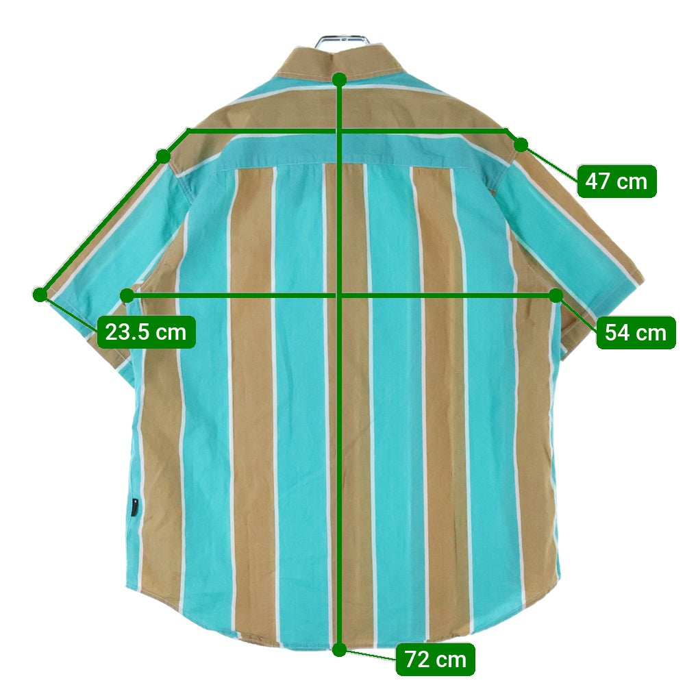 THISISNEVERTHAT(ディスイズネバーザット) ロゴ刺繍 ストライプ柄 半袖シャツ ショートスリーブ ライトブルー/ベージュ