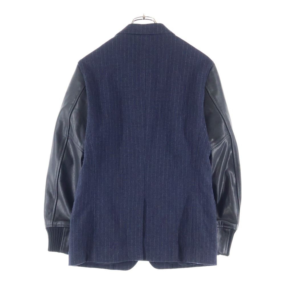 COMME des GARCONS HOMME(コムデギャルソンオム) 16AW ARM LEATHER PIN STRIPE 3B TAILORED アームレザー切替 ピンストライプ ウール テーラードジャケット ネイビー/ブラック HR-J043