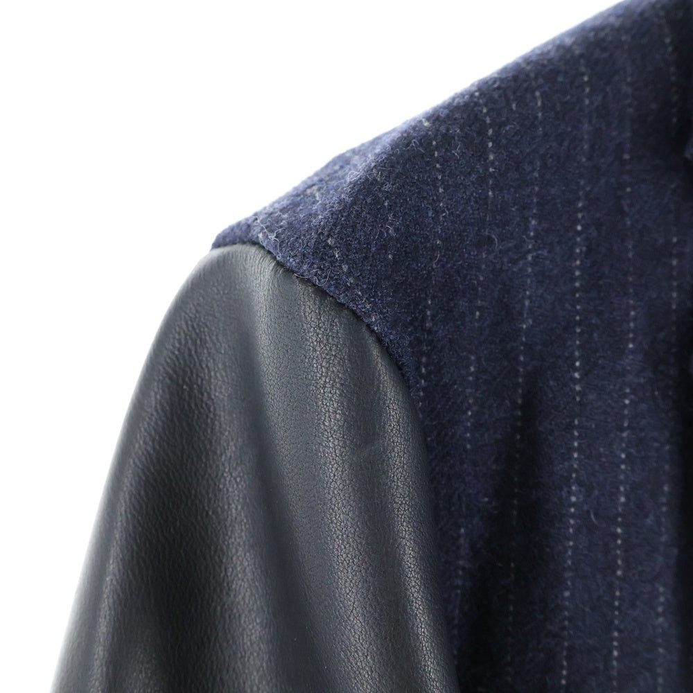 COMME des GARCONS HOMME(コムデギャルソンオム) 16AW ARM LEATHER PIN STRIPE 3B TAILORED アームレザー切替 ピンストライプ ウール テーラードジャケット ネイビー/ブラック HR-J043