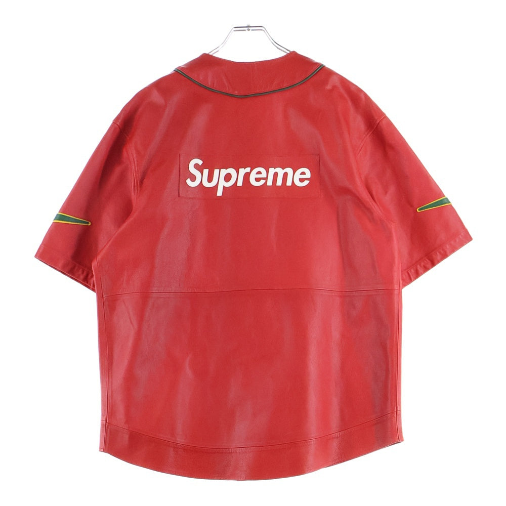 SUPREME(シュプリーム) 19AW ×NIKE Leather Baseball Jersey ナイキ レザー バスケットボール 半袖シャツ レッド CK6221-687