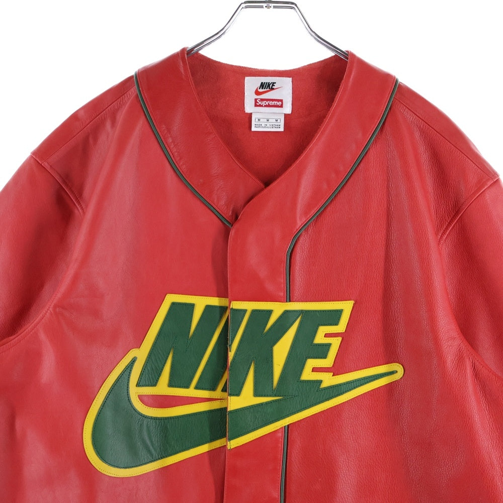SUPREME(シュプリーム) 19AW ×NIKE Leather Baseball Jersey ナイキ レザー バスケットボール 半袖シャツ レッド CK6221-687