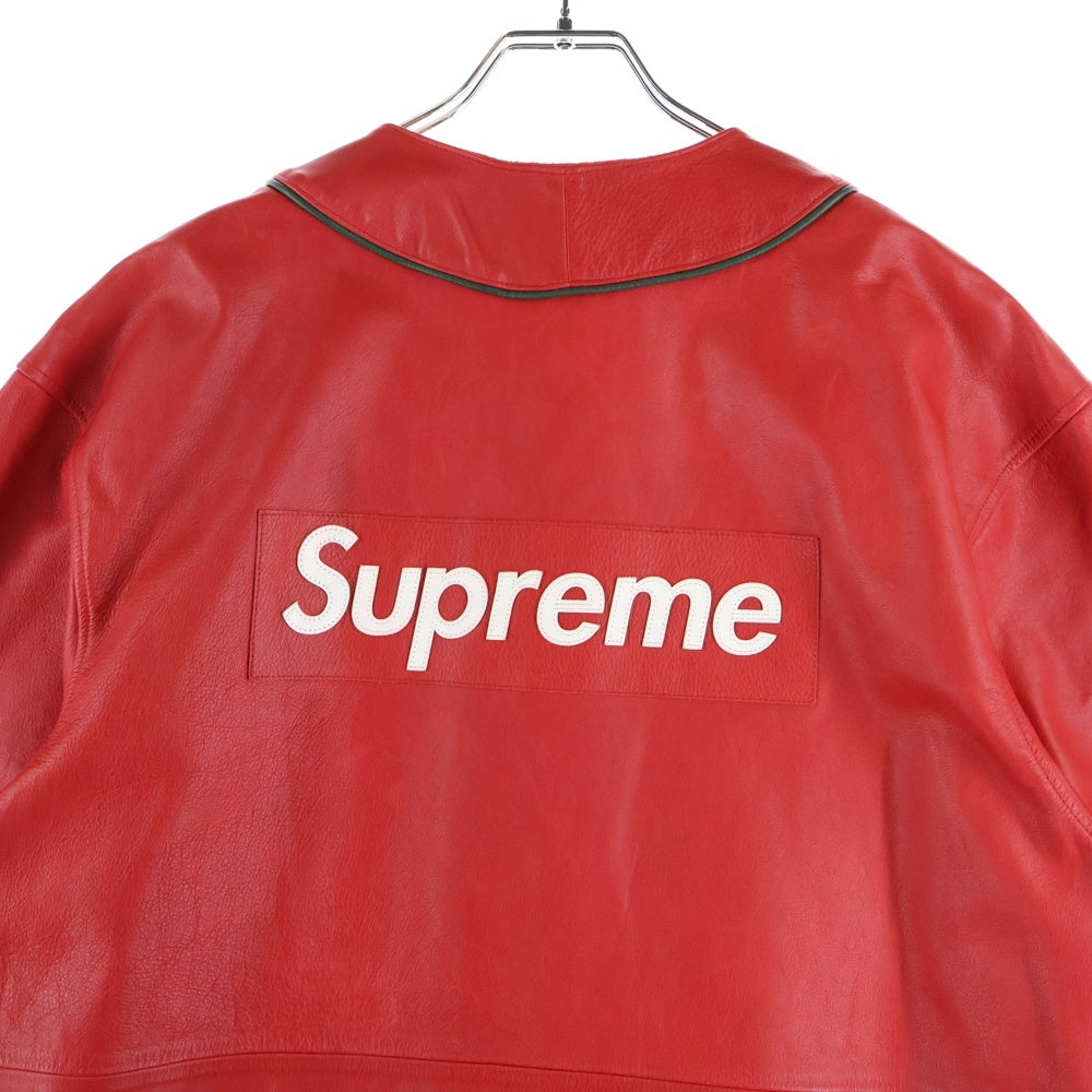 SUPREME(シュプリーム) 19AW ×NIKE Leather Baseball Jersey ナイキ レザー バスケットボール 半袖シャツ レッド CK6221-687