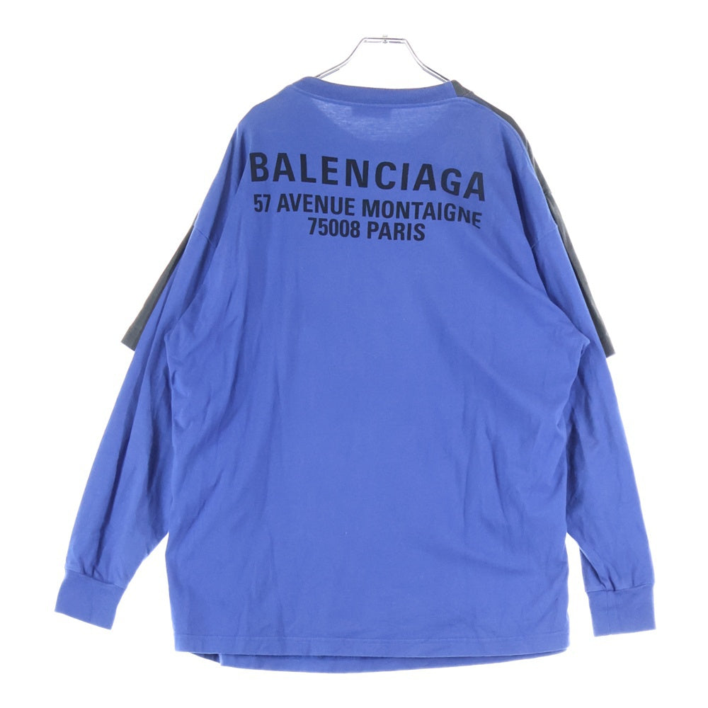 BALENCIAGA(バレンシアガ) 18SS Tシャツドッキング クルーネック 長袖Tシャツ カットソー ネイビー/グレー 518237 TAV04