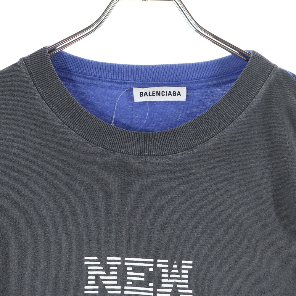 BALENCIAGA(バレンシアガ) 18SS Tシャツドッキング クルーネック 長袖Tシャツ カットソー ネイビー/グレー 518237 TAV04