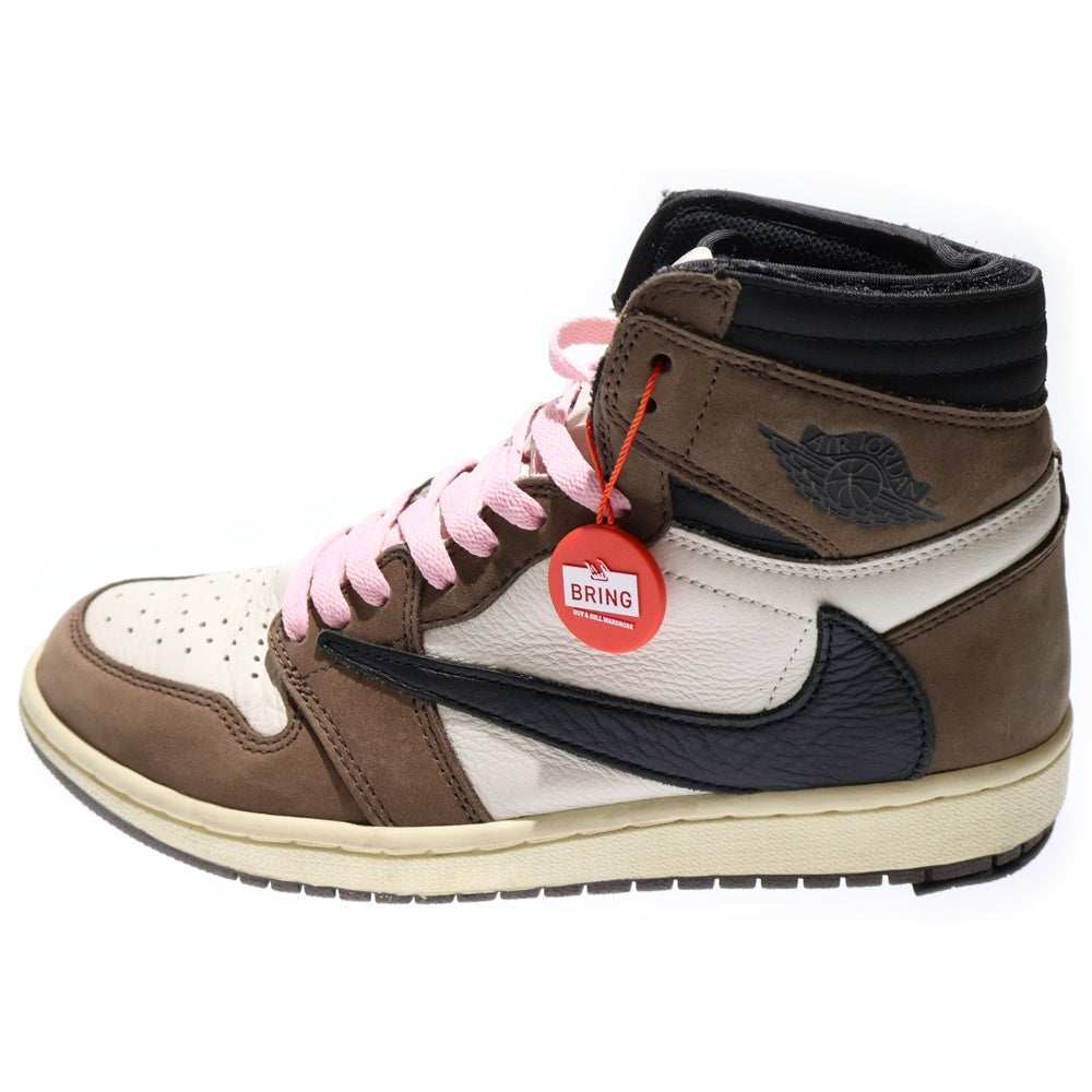 NIKE(ナイキ) ×TRAVIS SCOTT AIR JORDAN 1 RETRO HIGH OG TS SP トラヴィススコット エアジョーダン1 ハイカットスニーカー ブラウン/ホワイト US8.5/26.5cm CD4487-100