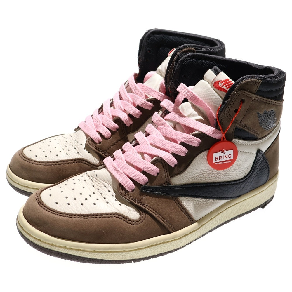 NIKE(ナイキ) ×TRAVIS SCOTT AIR JORDAN 1 RETRO HIGH OG TS SP トラヴィススコット エアジョーダン1 ハイカットスニーカー ブラウン/ホワイト US8.5/26.5cm CD4487-100