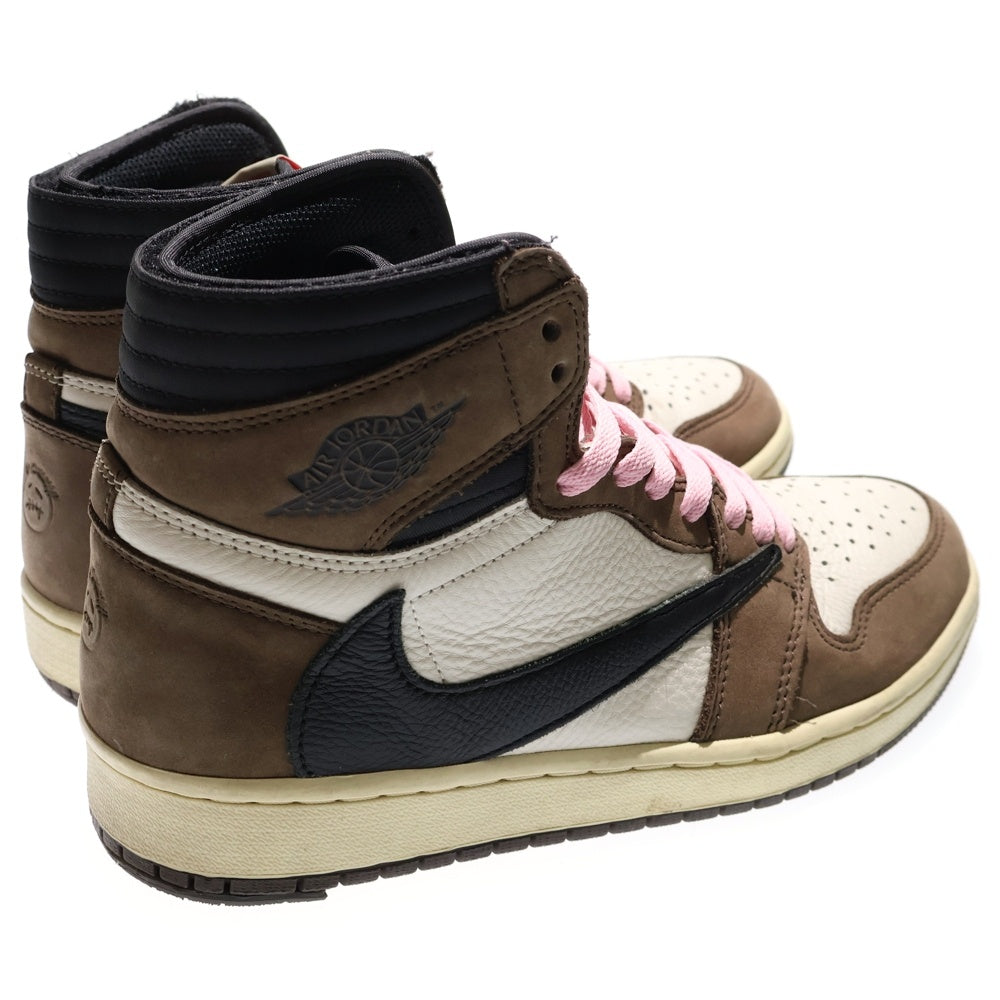 NIKE(ナイキ) ×TRAVIS SCOTT AIR JORDAN 1 RETRO HIGH OG TS SP トラヴィススコット エアジョーダン1 ハイカットスニーカー ブラウン/ホワイト US8.5/26.5cm CD4487-100