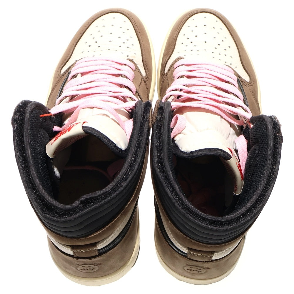 NIKE(ナイキ) ×TRAVIS SCOTT AIR JORDAN 1 RETRO HIGH OG TS SP トラヴィススコット エアジョーダン1 ハイカットスニーカー ブラウン/ホワイト US8.5/26.5cm CD4487-100