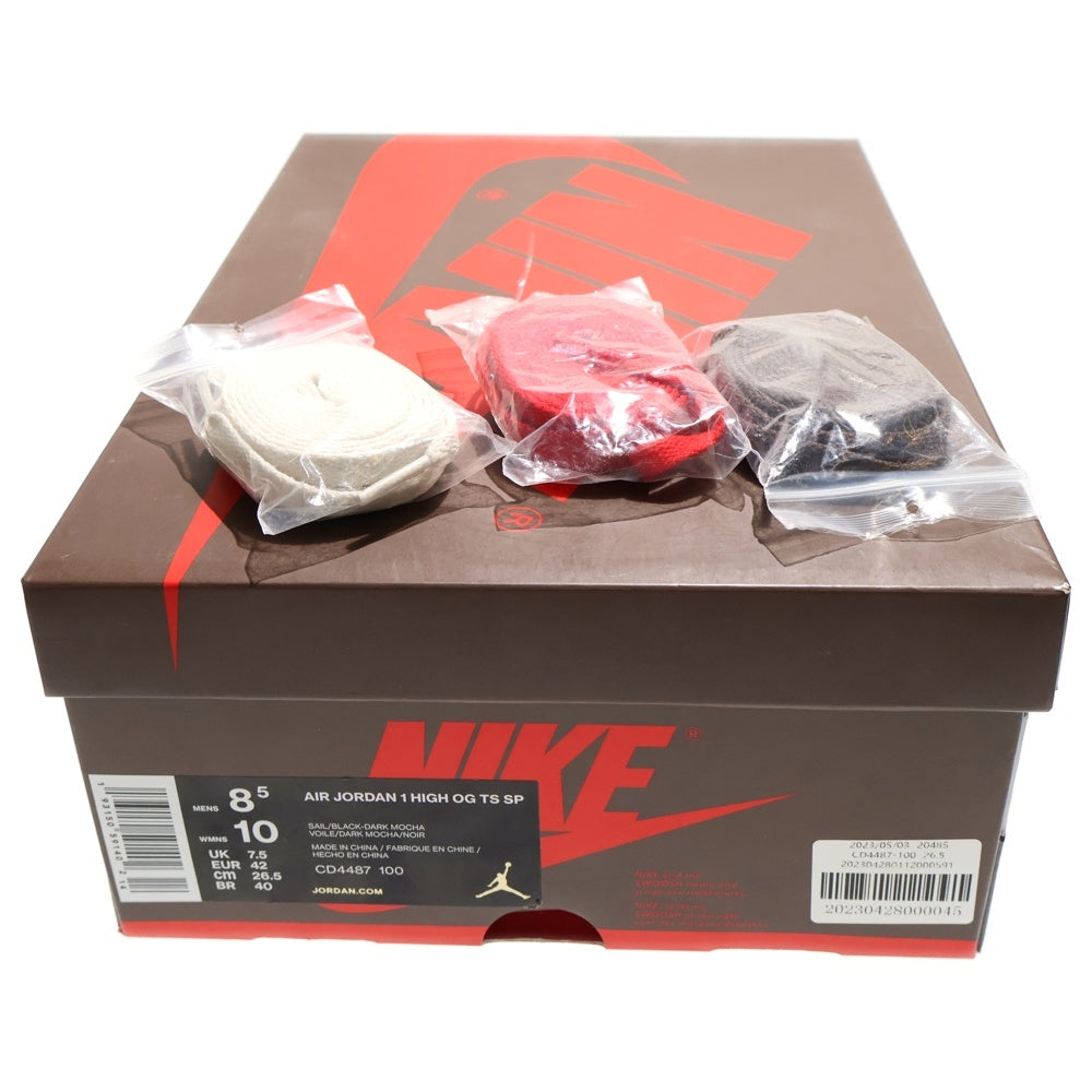 NIKE(ナイキ) ×TRAVIS SCOTT AIR JORDAN 1 RETRO HIGH OG TS SP トラヴィススコット エアジョーダン1 ハイカットスニーカー ブラウン/ホワイト US8.5/26.5cm CD4487-100