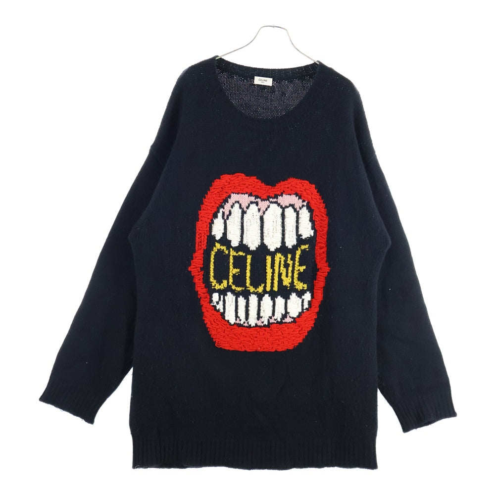 CELINE(セリーヌ) 21SS マウスロゴ刺繍 クルーネック ニットセーター ブラック 2A04L714M