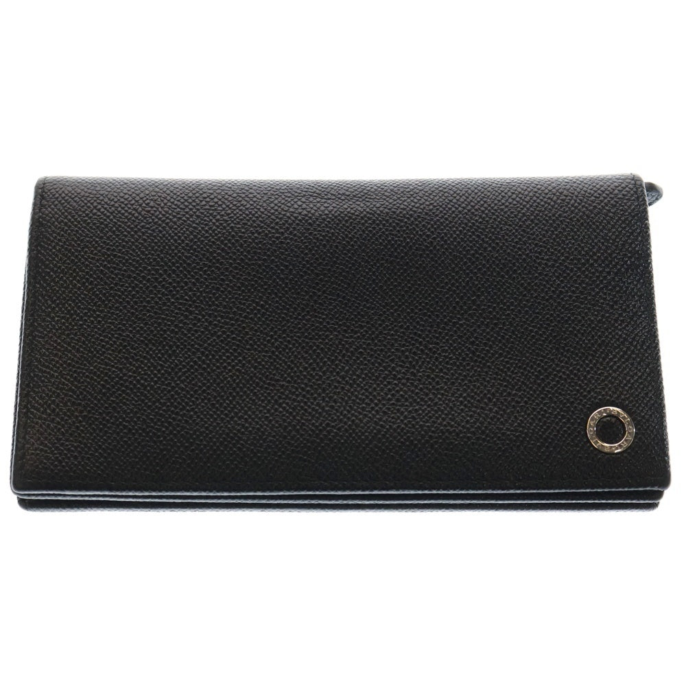 BVLGARI(ブルガリ) ロゴプレート レザー 折り畳み長財布 ロングウォレット ブラック