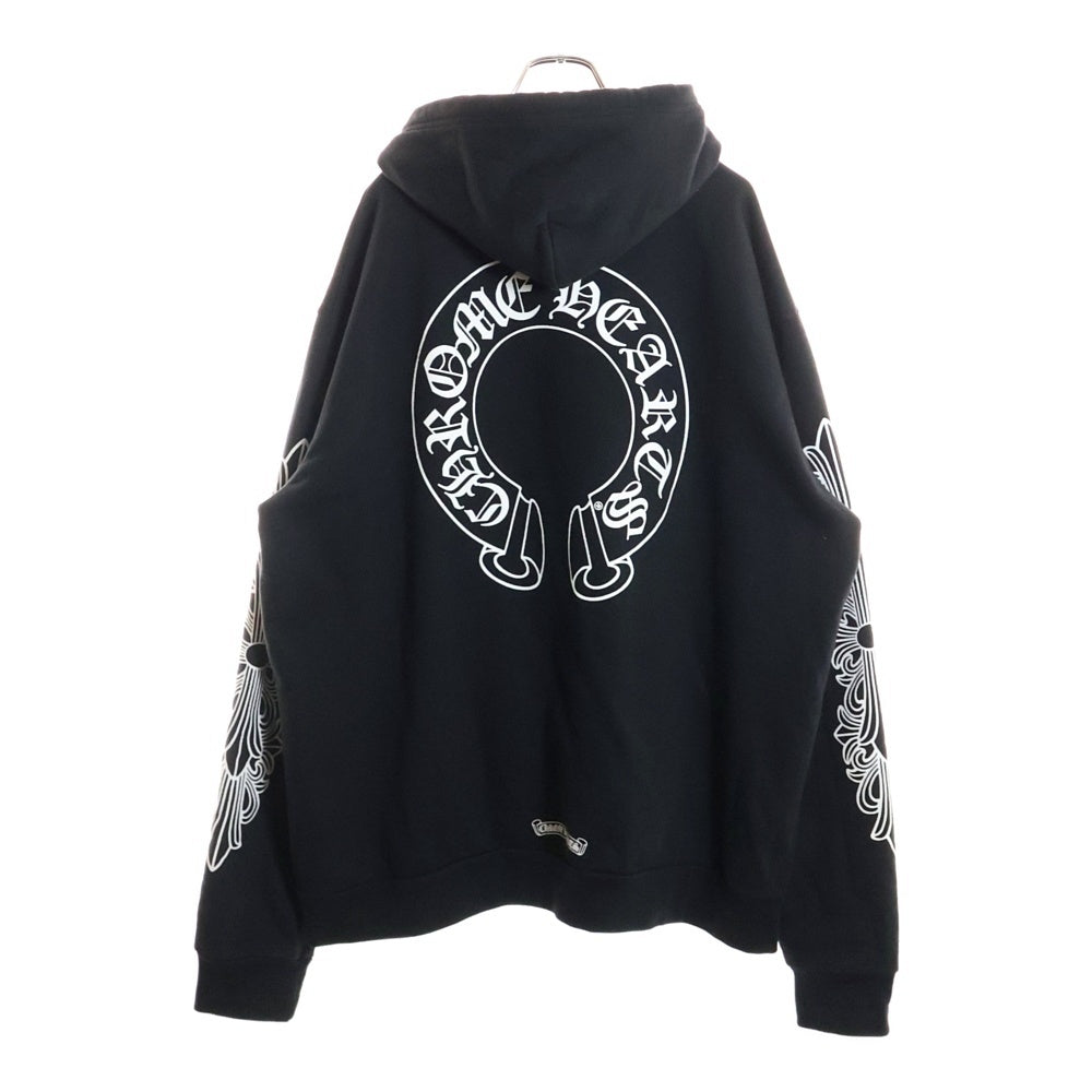 CHROME HEARTS(クロムハーツ) HORSESHOE PULLOVER HOODIE ホースシュープリント アームフローラル プルオーバー スウェットパーカー ブラック