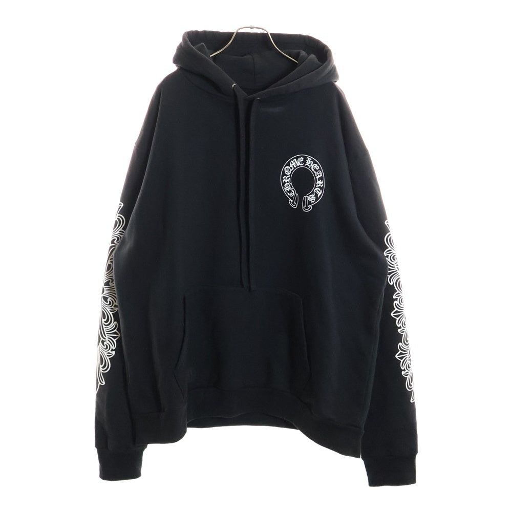 CHROME HEARTS(クロムハーツ) HORSESHOE PULLOVER HOODIE ホースシュープリント アームフローラル プルオーバー スウェットパーカー ブラック