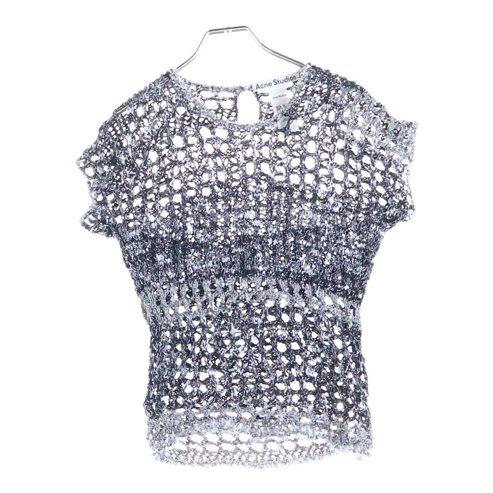 Acne Studios(アクネ ストゥディオズ) kambon tweedy crochet top カンボン トゥイーディ クロシェ トップ FN-WN-KNIT000864 クルーネック 半袖シャツ ブラック/ホワイト