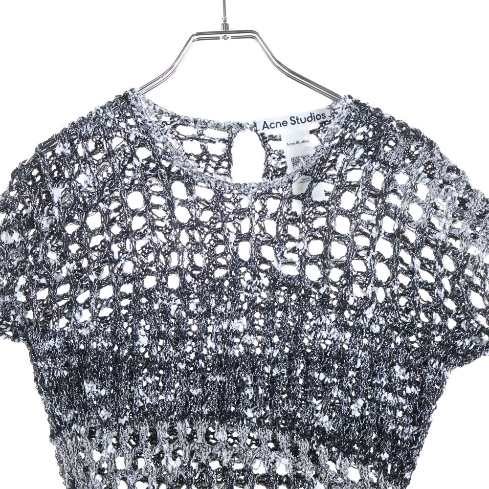 Acne Studios(アクネ ストゥディオズ) kambon tweedy crochet top カンボン トゥイーディ クロシェ トップ FN-WN-KNIT000864 クルーネック 半袖シャツ ブラック/ホワイト