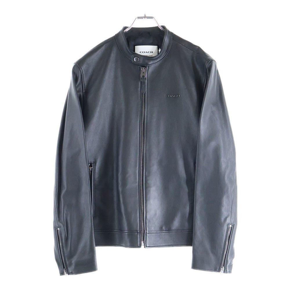COACH(コーチ) ロゴプレート ラムレザー シングルライダースジャケット ブラック 33779