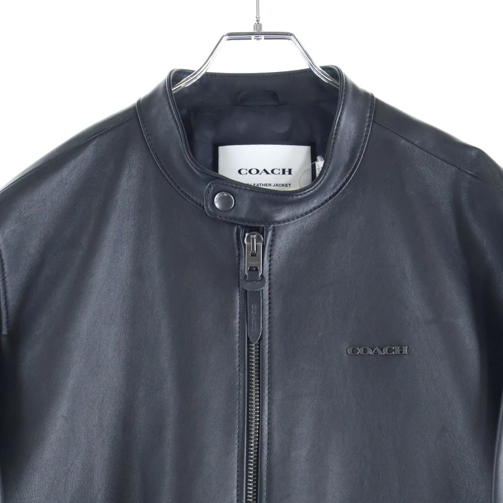 COACH(コーチ) ロゴプレート ラムレザー シングルライダースジャケット ブラック 33779