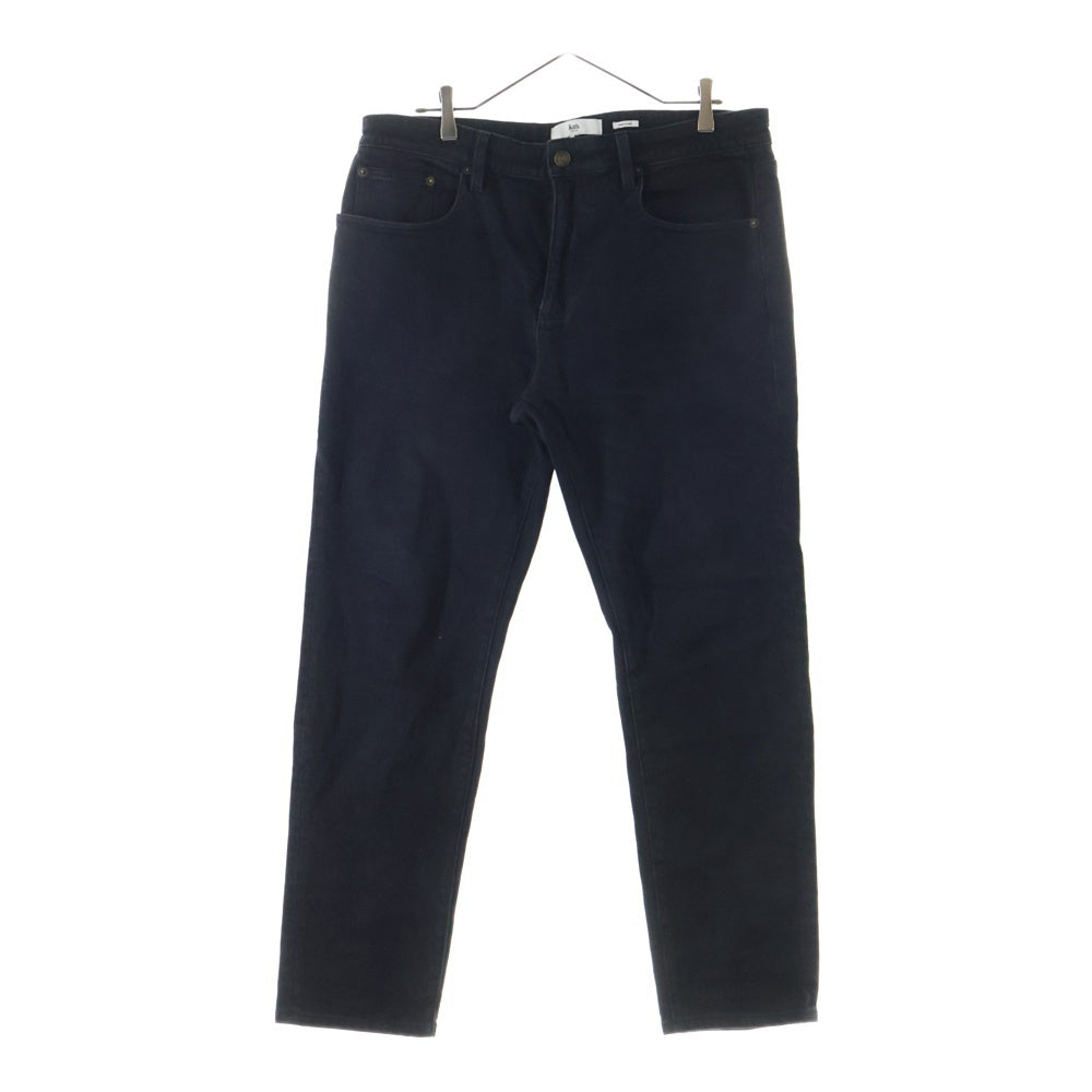 KITH(キス) 24SS CENTRE STRAIGHT DENIM JEANS レザーパッチ付き ジップフライ ストレートデニムパンツ ブラック 24-030-060-0011-7-0