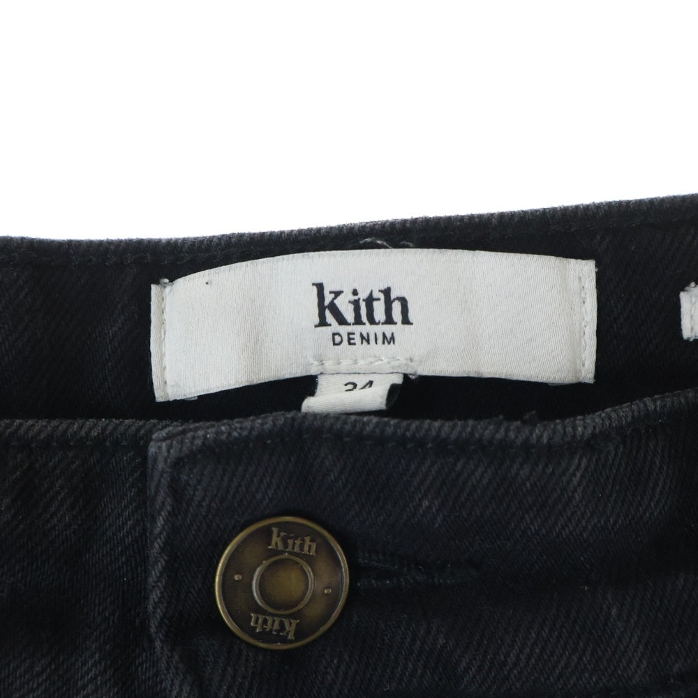 KITH(キス) 24SS CENTRE STRAIGHT DENIM JEANS レザーパッチ付き ジップフライ ストレートデニムパンツ ブラック 24-030-060-0011-7-0