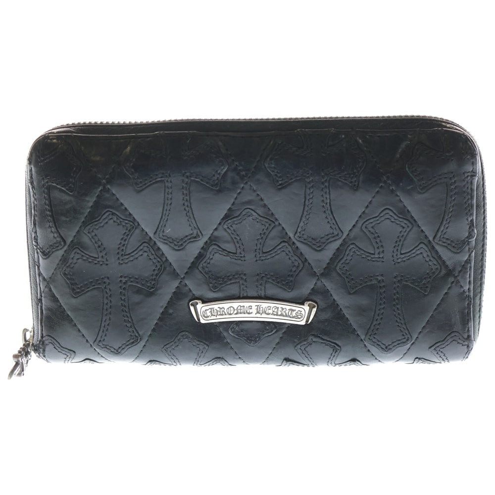 CHROME HEARTS(クロムハーツ) REC F ZIP QUILTED セメタリークロスキルティングレザーロングウォレット 財布 ブラック