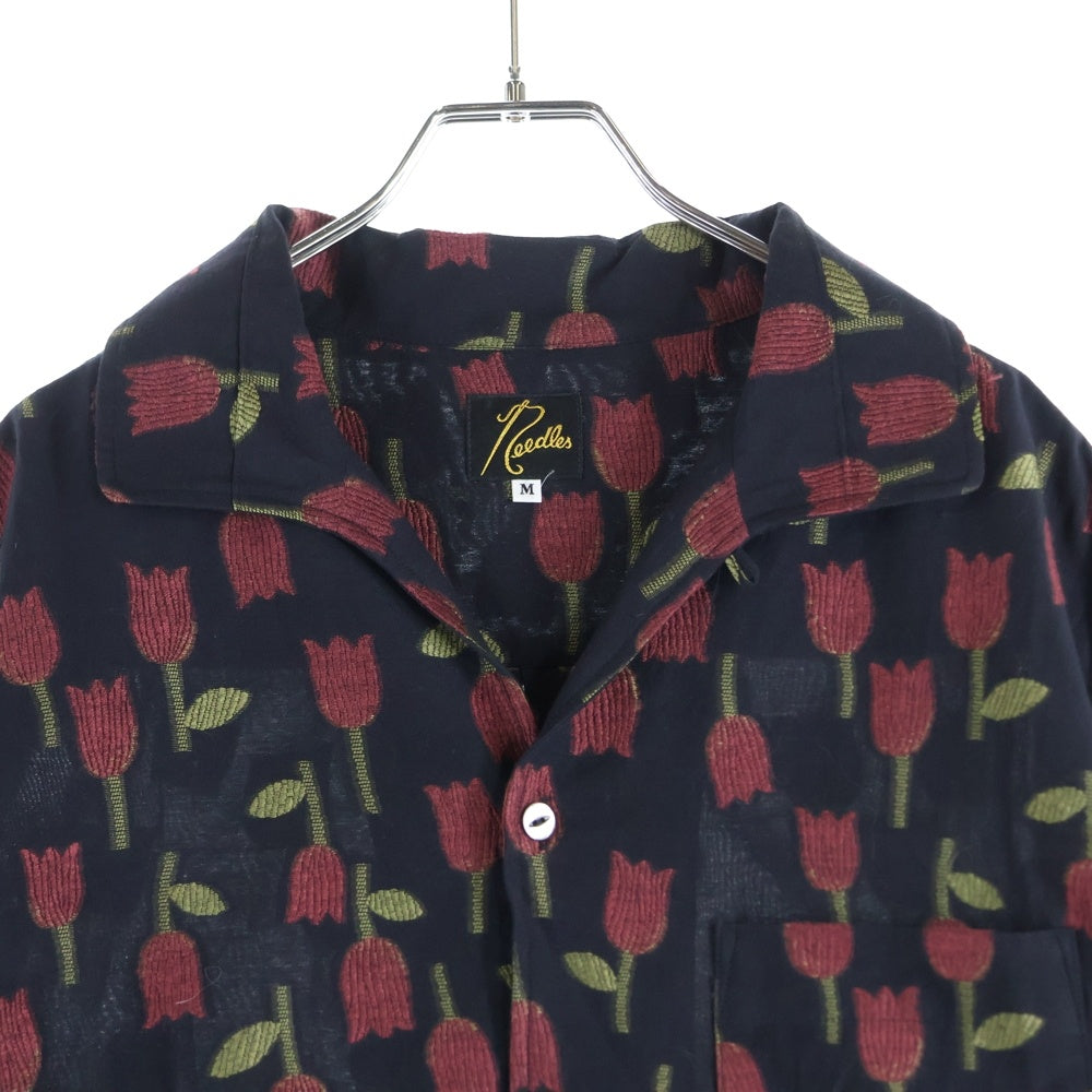 Needles(ニードルス) Italian Collar Shirt-R/W Tulip Jacquard チューリップ柄 オープンカラー コットン混 長袖シャツ ロングスリーブ ブラック/レッド QV270