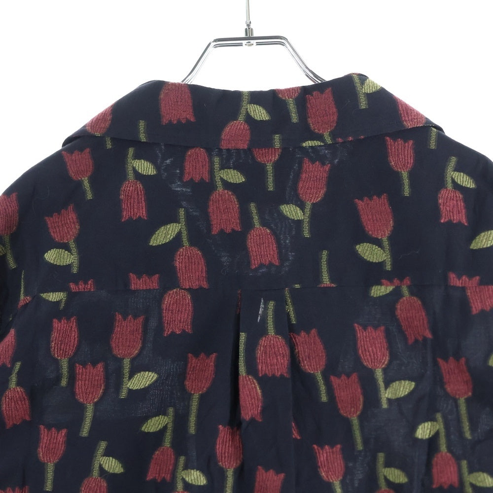 Needles(ニードルス) Italian Collar Shirt-R/W Tulip Jacquard チューリップ柄 オープンカラー コットン混 長袖シャツ ロングスリーブ ブラック/レッド QV270