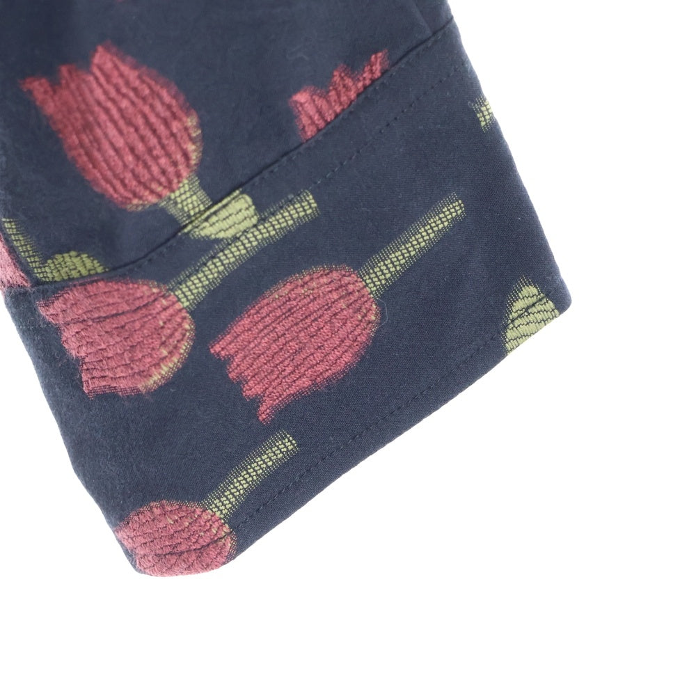Needles(ニードルス) Italian Collar Shirt-R/W Tulip Jacquard チューリップ柄 オープンカラー コットン混 長袖シャツ ロングスリーブ ブラック/レッド QV270