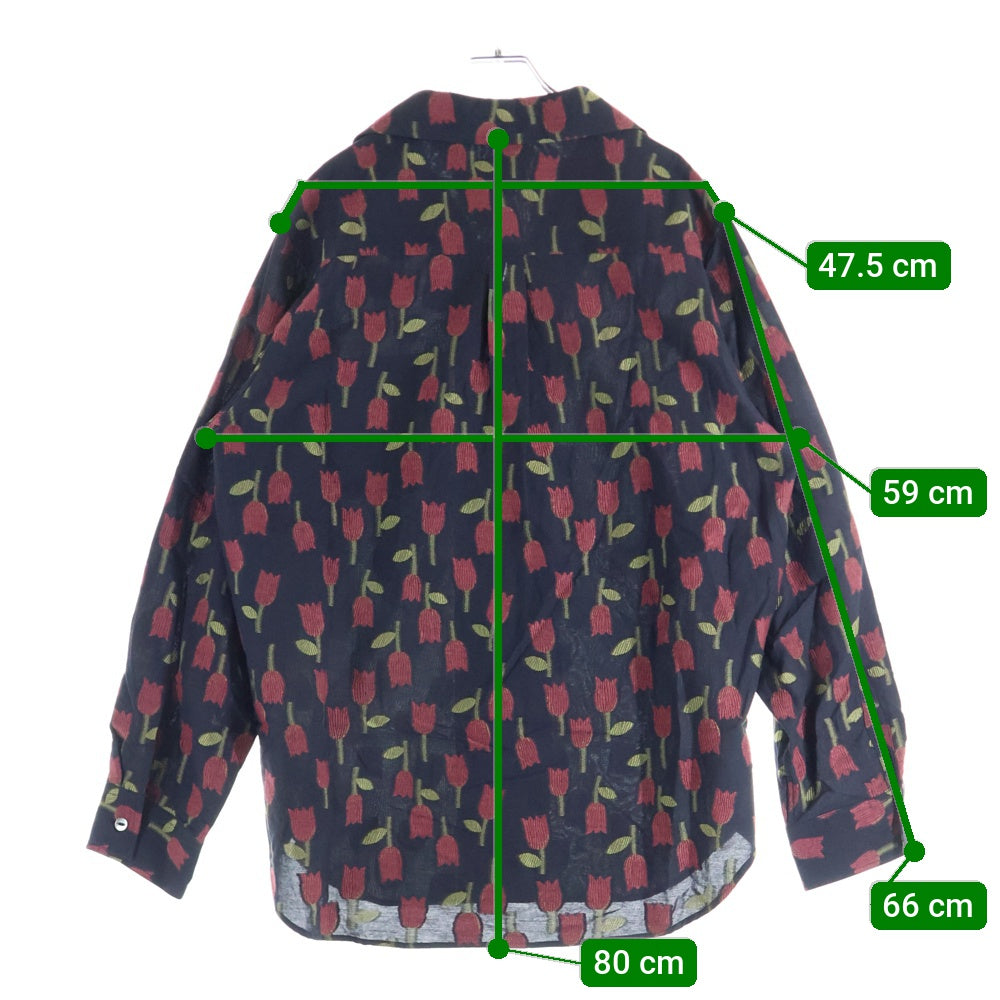Needles(ニードルス) Italian Collar Shirt-R/W Tulip Jacquard チューリップ柄 オープンカラー コットン混 長袖シャツ ロングスリーブ ブラック/レッド QV270