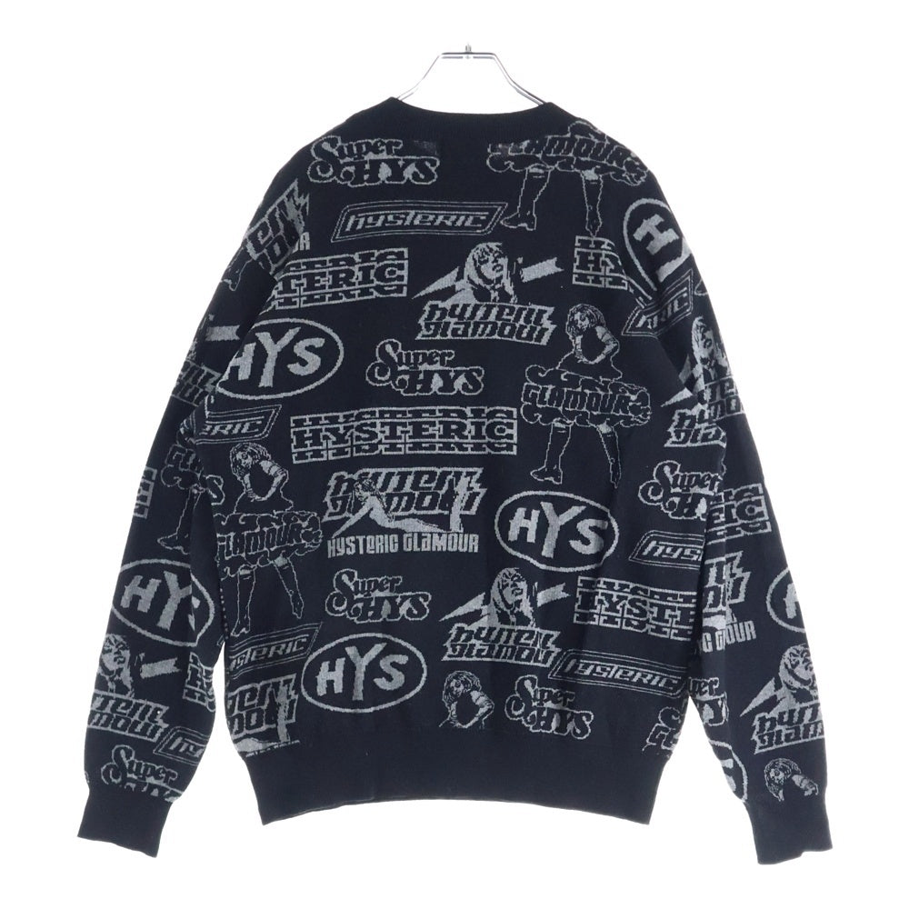 HYSTERIC GLAMOUR(ヒステリックグラマー) VIXEN BOX柄 クルーネック ジャガード 長袖ニットセーター ブラック/グレー 02233NS12