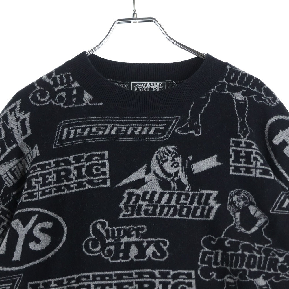 HYSTERIC GLAMOUR(ヒステリックグラマー) VIXEN BOX柄 クルーネック ジャガード 長袖ニットセーター ブラック/グレー 02233NS12