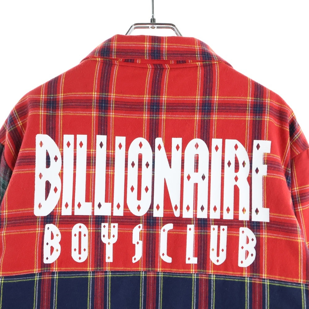 BILLIONAIRE BOYS CLUB(ビリオネアボーイズクラブ) Check Zip Up Jacket チェック柄 パッチワーク ジップアップジャケット レッド/ネイビー