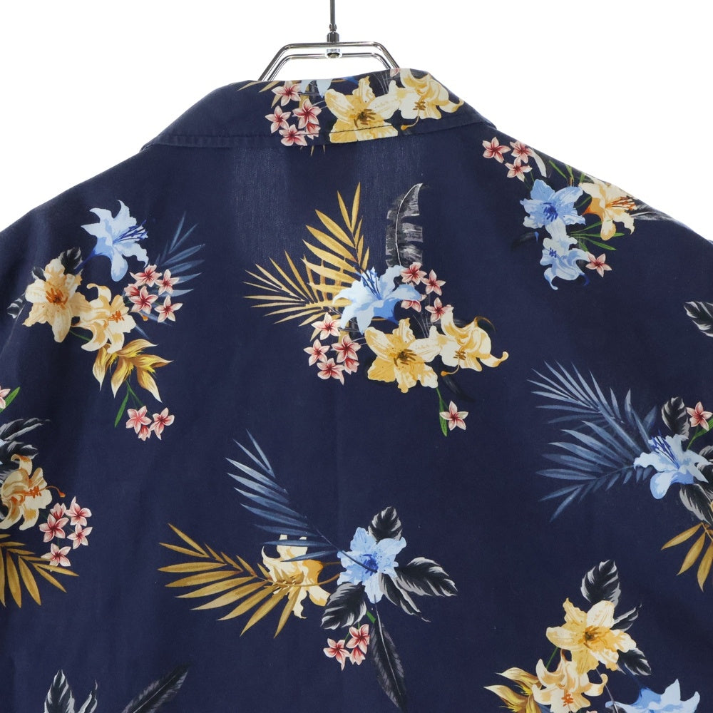 KITH(キス) 21SS Thompson Camp Collar Shirts ボタニカル総柄 シルク混 オープンカラー 半袖シャツ ショートスリーブ ネイビー KH030033